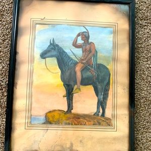 Vintage NativeAmerican on a Horse Water Color